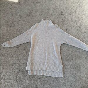 LOFT Light Gray Ribbed Mock Neck Sweater